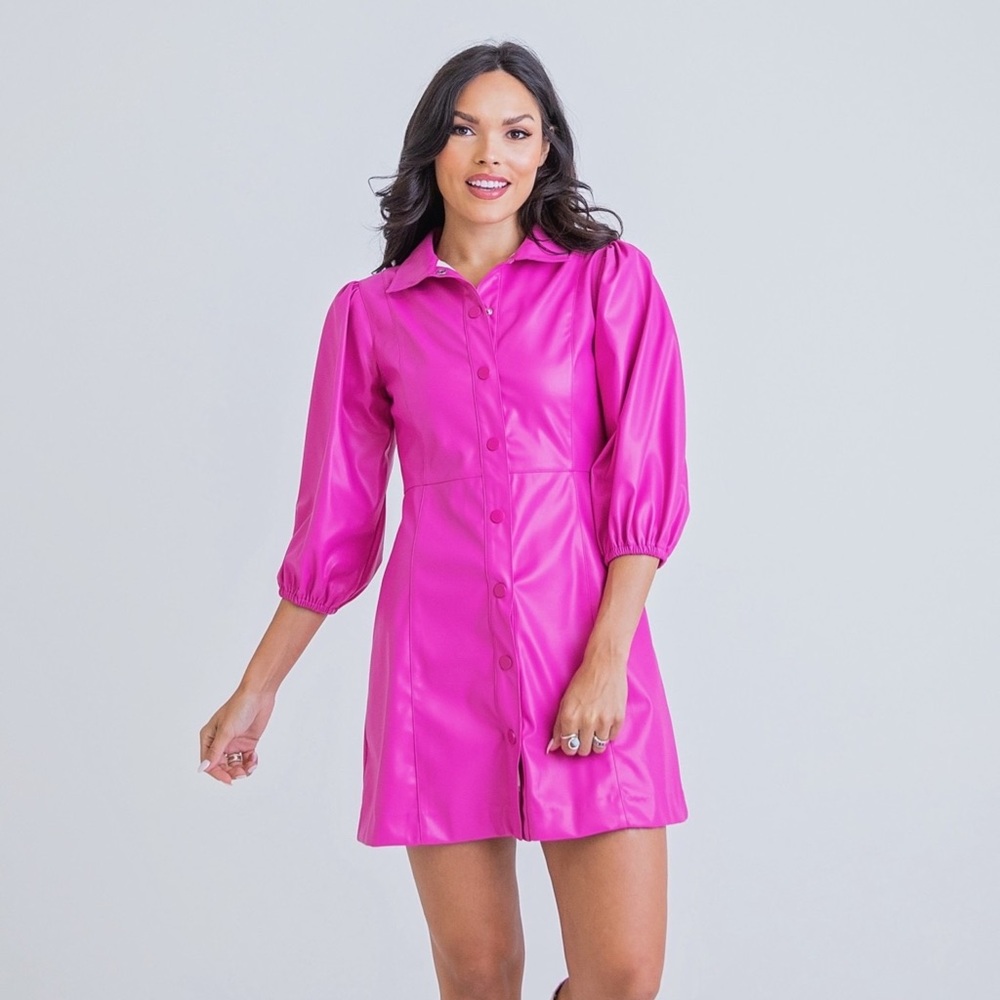 Karlie Faux Leather Button Dress